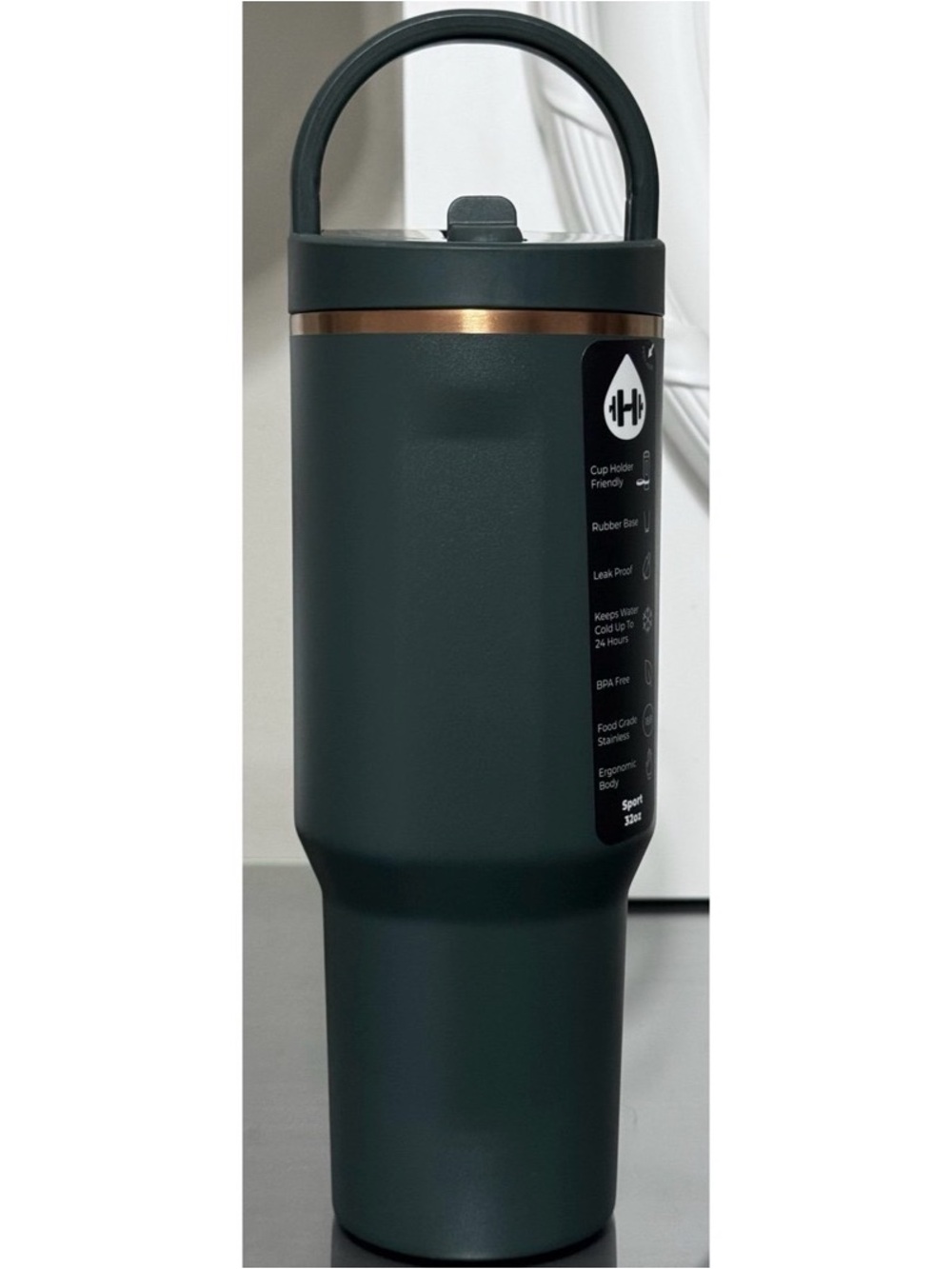HydroJug 32oz Sport Water Bottle, PINE GREEN